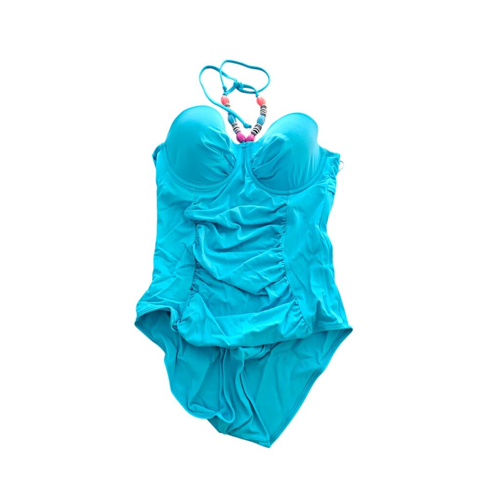 Hunkemoller Wolens Sz 36C One Piece Swimsuit Bright Blue Beaded Halter